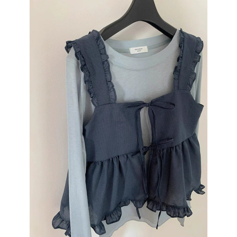 Small Belly Covering Casual Ruffle Sleeveless Western Style Two-piece Suit