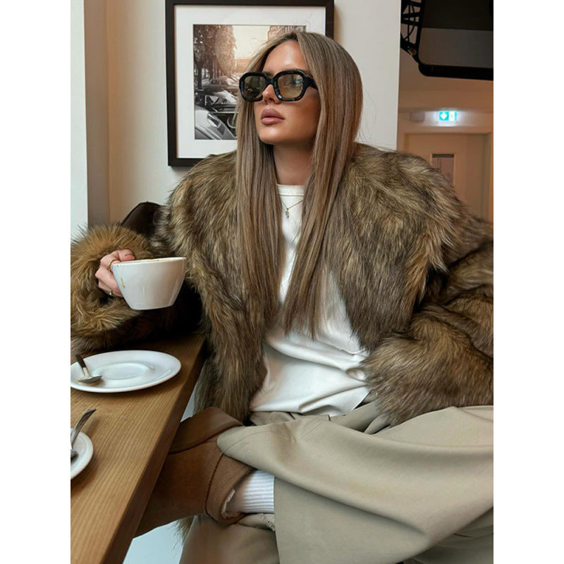 Solid Color Faux Fur Coat Fashion