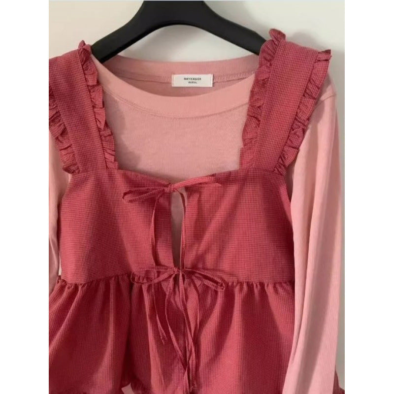 Small Belly Covering Casual Ruffle Sleeveless Western Style Two-piece Suit