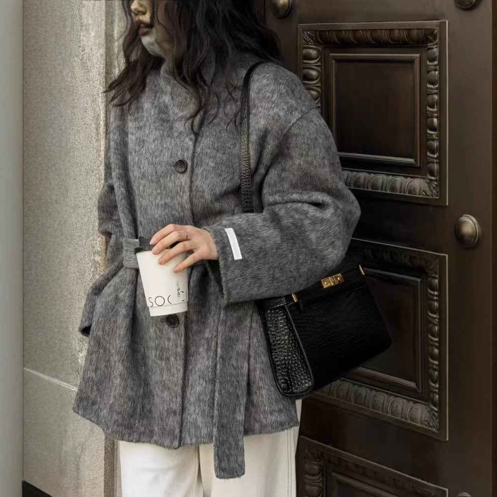 Stand Collar Advanced Loose And Idle Thick Mid-length Double-sided Wool Overcoat