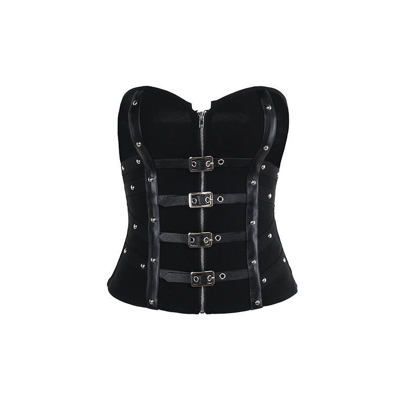 Women's European And American All-matching Fishbone Tube Top Leather Ring Vest