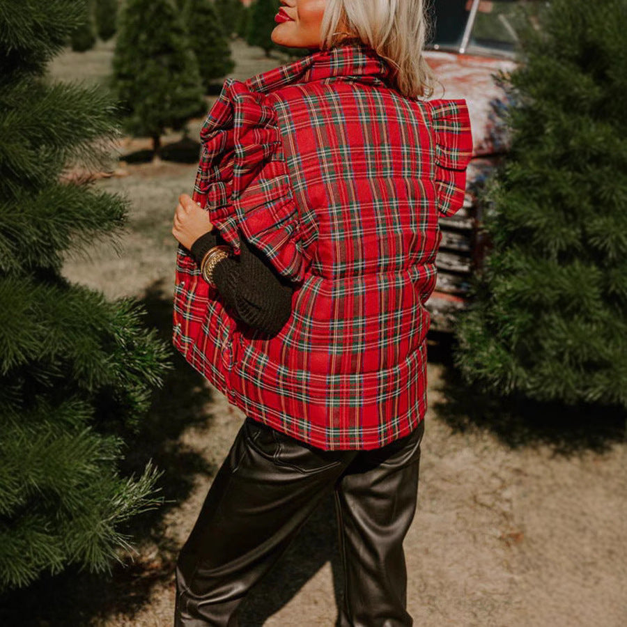 Sleeveless Plaid With Cotton Vest Coat Women
