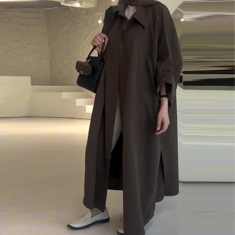 Solid Color Simple Style Loose Versatile Trench Coat Coat