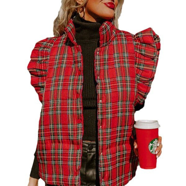 Sleeveless Plaid With Cotton Vest Coat Women