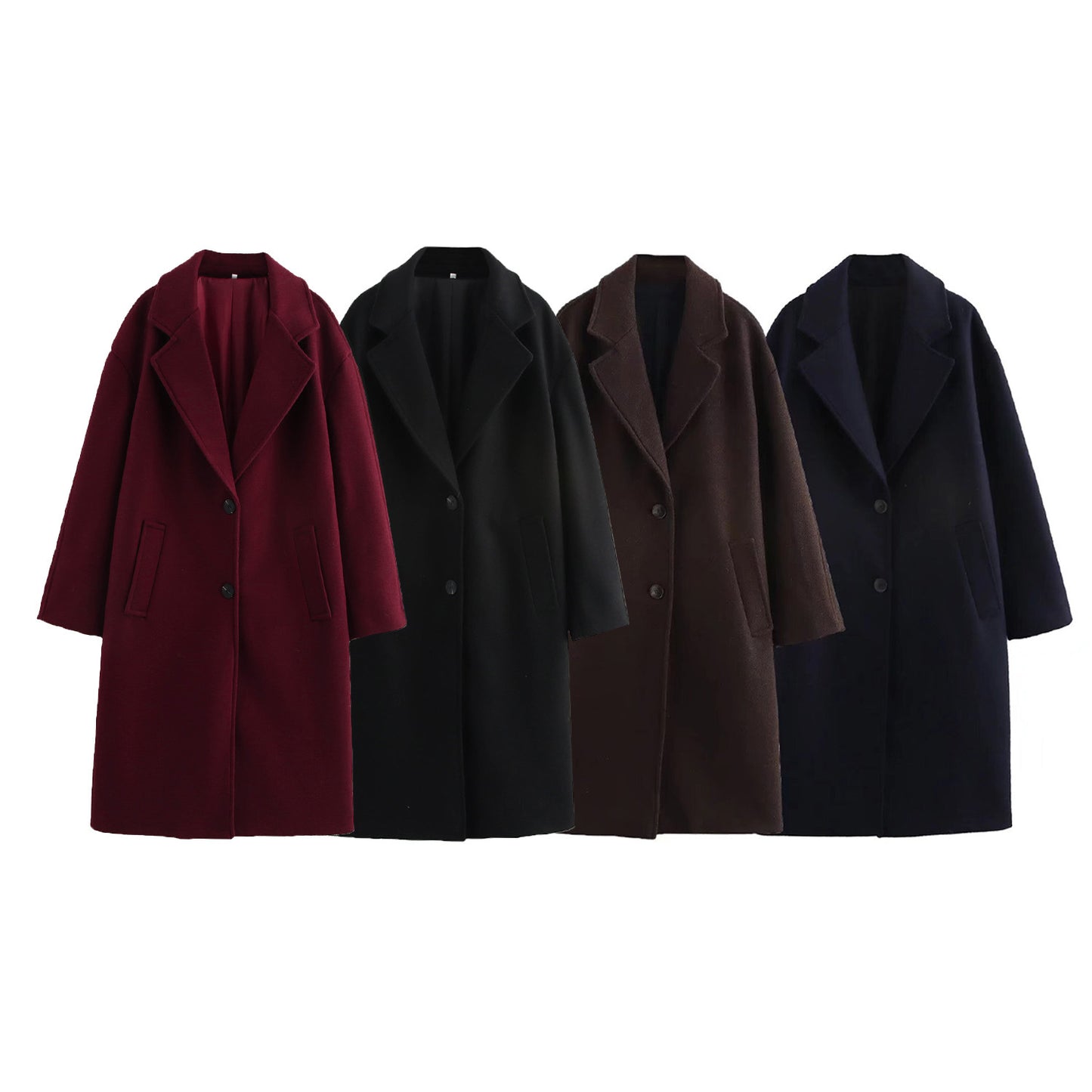 Women's Solid Color Polo Collar Baggy Coat