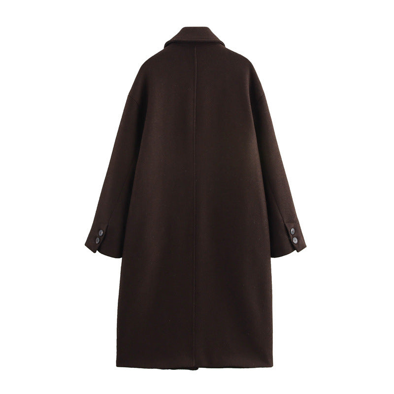 Women's Solid Color Polo Collar Baggy Coat