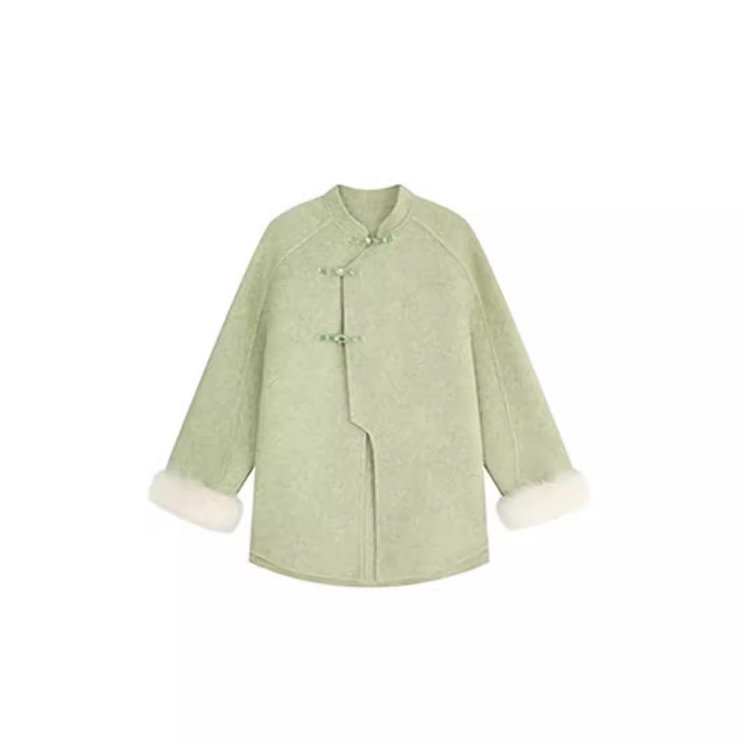 Zhongshan Buckle Stand Collar Woolen Coat Temperament