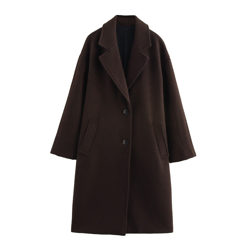 Women's Solid Color Polo Collar Baggy Coat