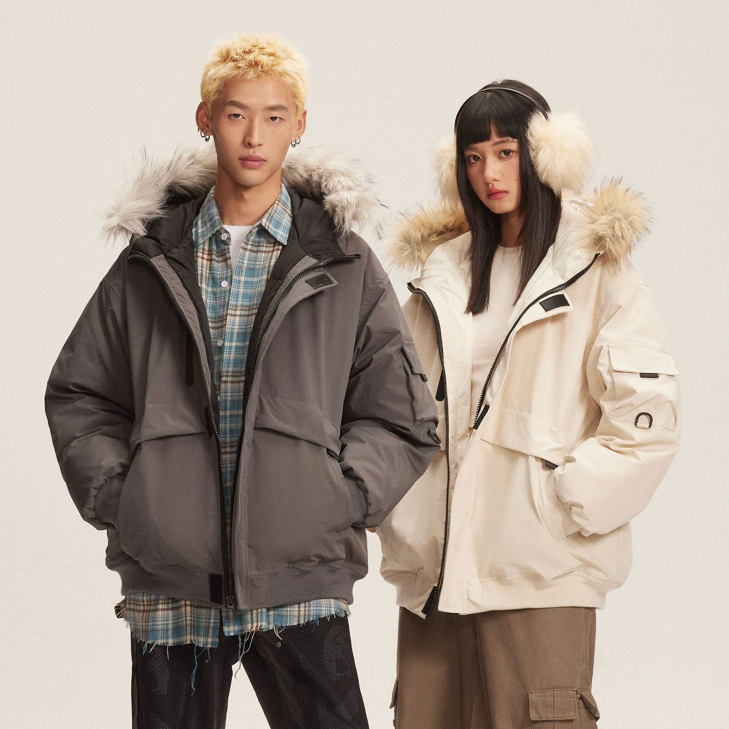 Retro Fur Collar Hood Parka Down Jacket Women's Winter Thickened