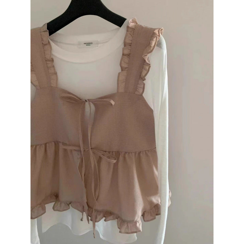Small Belly Covering Casual Ruffle Sleeveless Western Style Two-piece Suit