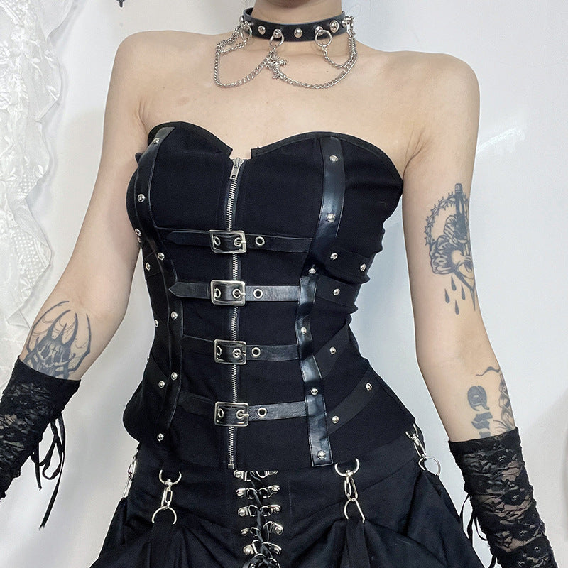 Women's European And American All-matching Fishbone Tube Top Leather Ring Vest
