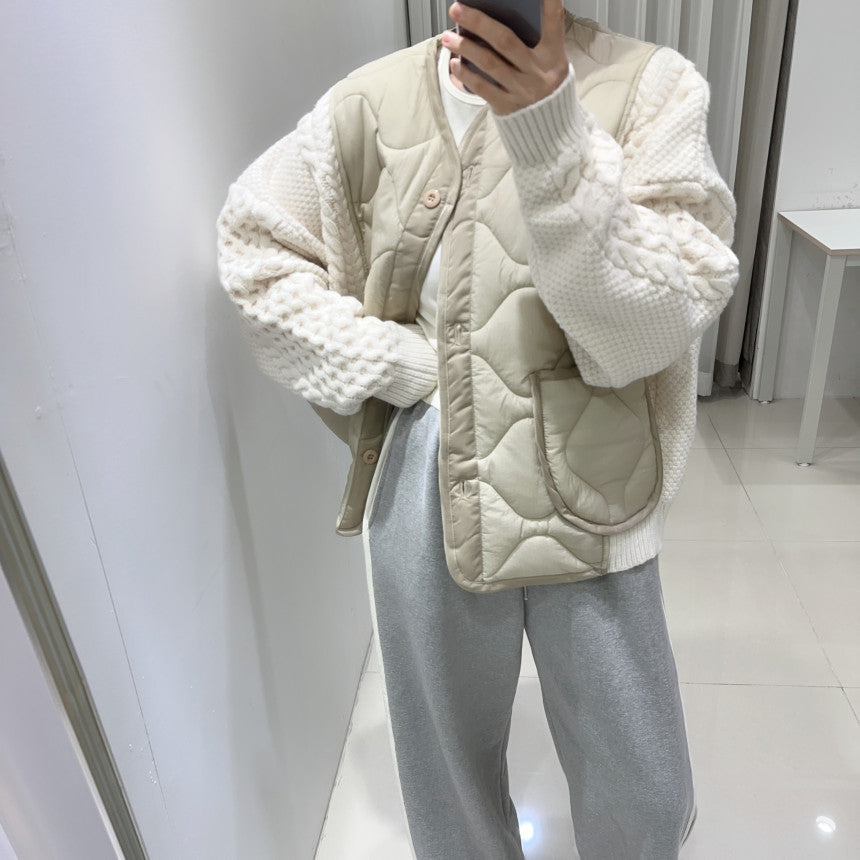 Color Contrast Patchwork Sweater Coat For Women