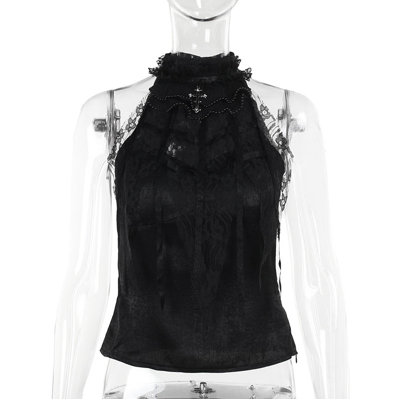 Rose Sling Cobweb Bow Tie Top For Women