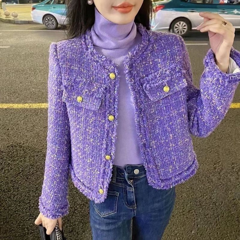 Quilted Lining Coarse Flower Short Woolen Coat