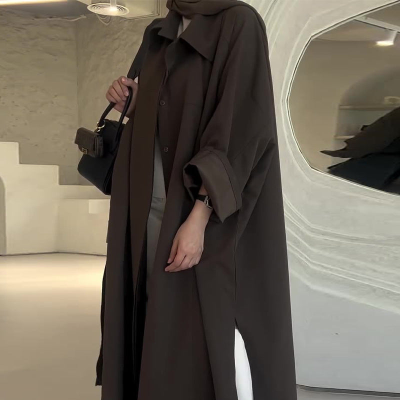 Solid Color Simple Style Loose Versatile Trench Coat Coat