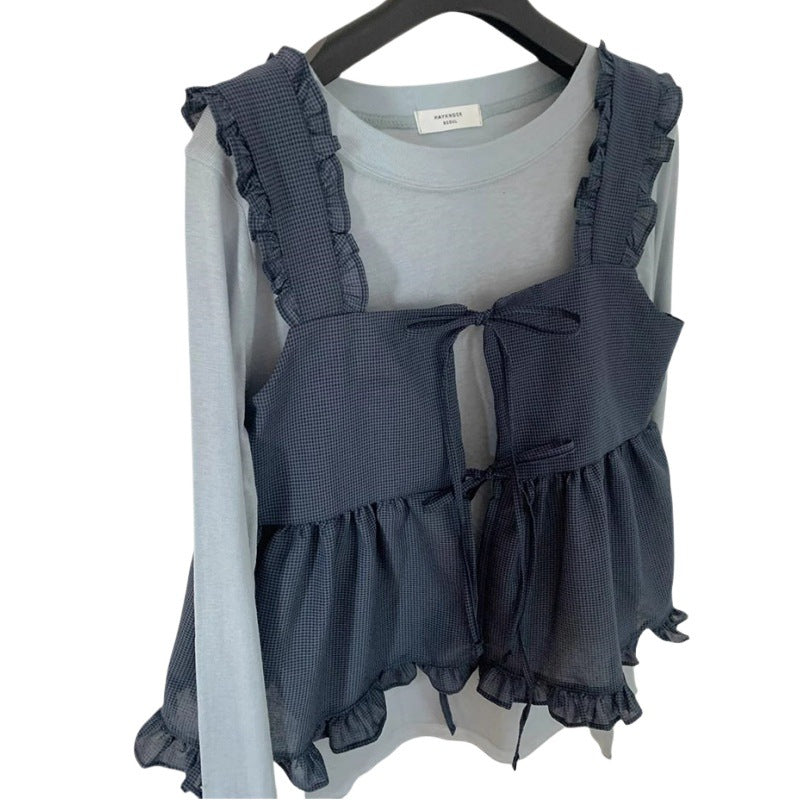 Small Belly Covering Casual Ruffle Sleeveless Western Style Two-piece Suit