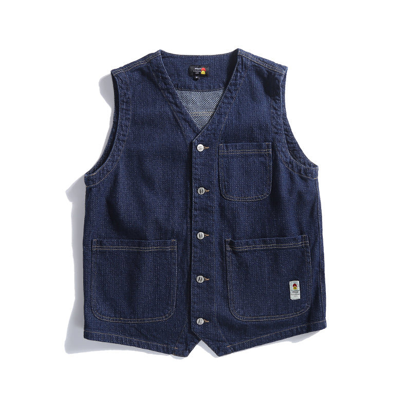 Several Pieces Japanese-style Retro Multi-pocket Workwear Denim Vest
