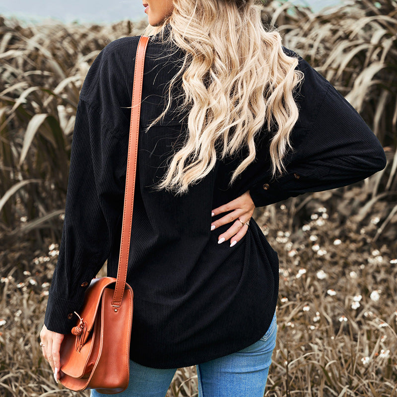 Solid Color Shirt Women's Autumn And Winter Breasted Lapel