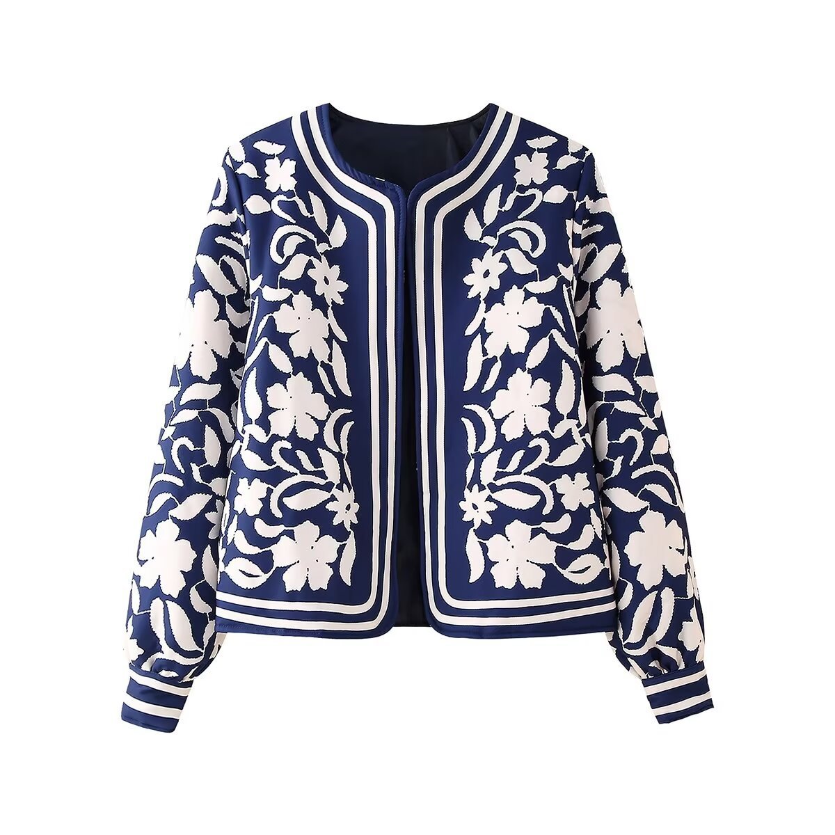 Round Neck Printed Casual Thin Small Padded Jacket