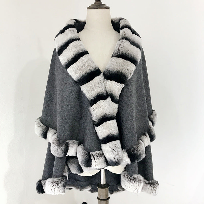 Shawl Cloak Fox Fur Stitching Cashmere Coat