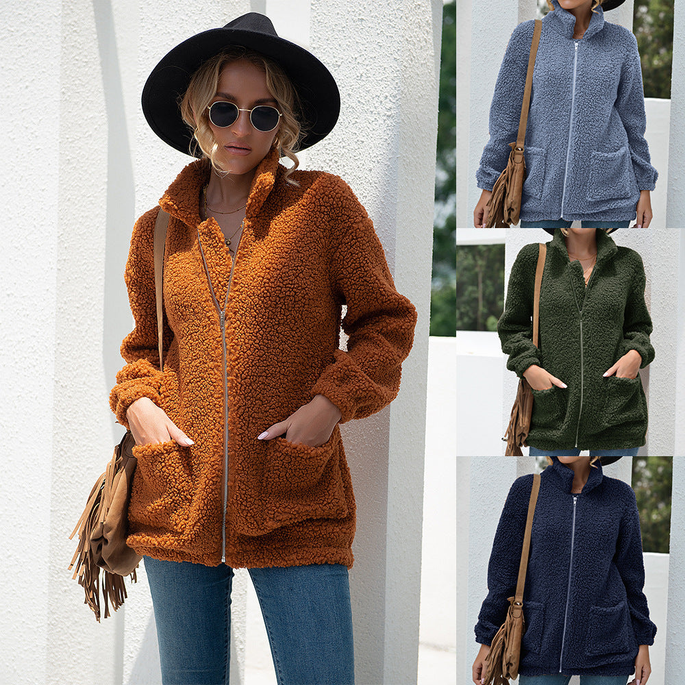 New Autumn And Winter Zipper Warm Sweater Outer Wear Women