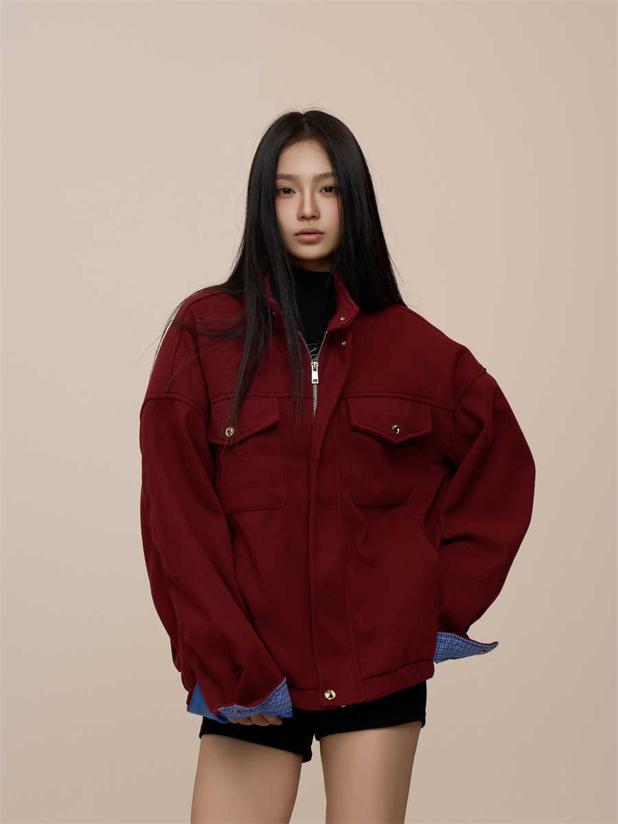 Christmas Red Woolen Cotton Padded Thickened Cotton-padded Coat