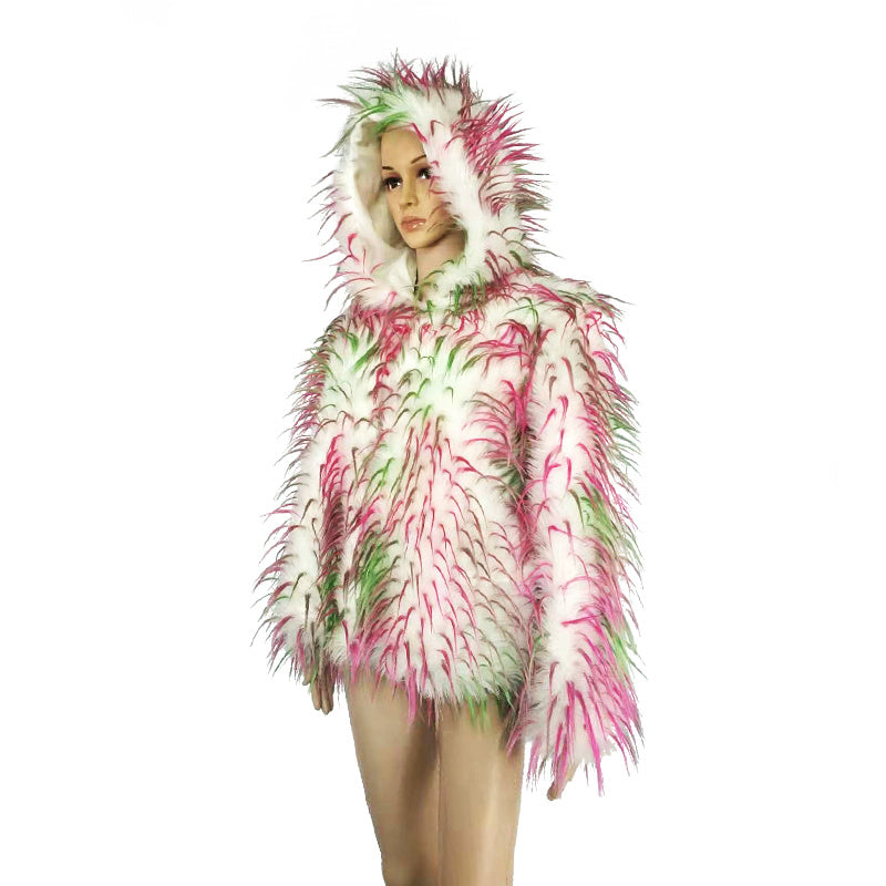 Tie-Dye Multicolored Faux Fur Fried Jacket