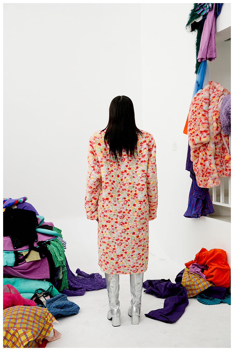 Sweet And Cool Vintage Abstract Floral Print Shoulder Pad Coat