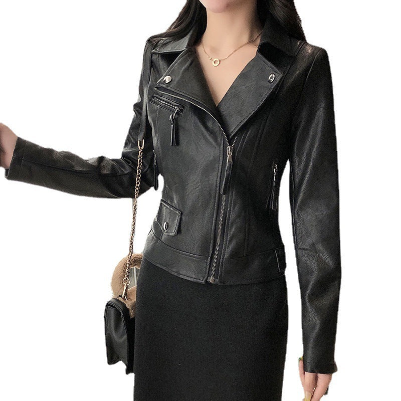 Small Leather Jacket Women's Short Korean Version Of The Thin All-match Motorcycle PU Leather Jacket