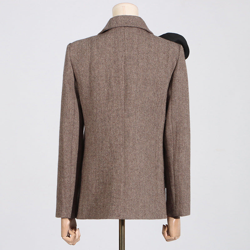 Temperament Commute Style Handmade Three-dimensional Flower Decoration Stitching Double-breasted Women's Suit Jacket