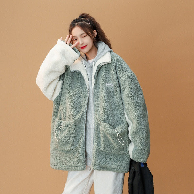 Stitching Lamb Wool Casual Loose Couple All-match Cotton Jacket