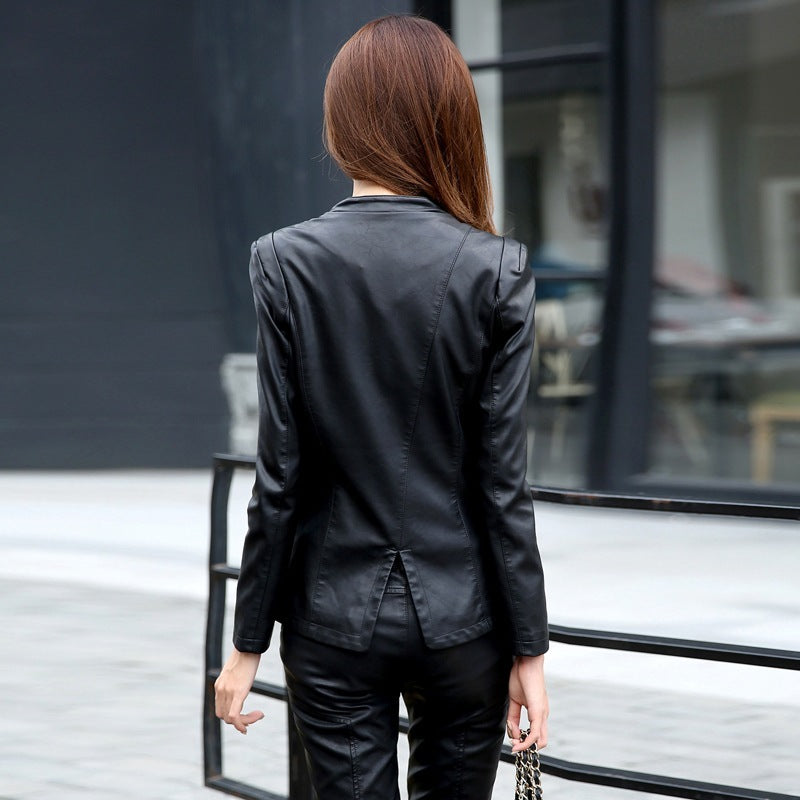 Small Leather Women's Slim Biker Jacket Plus Size Coat