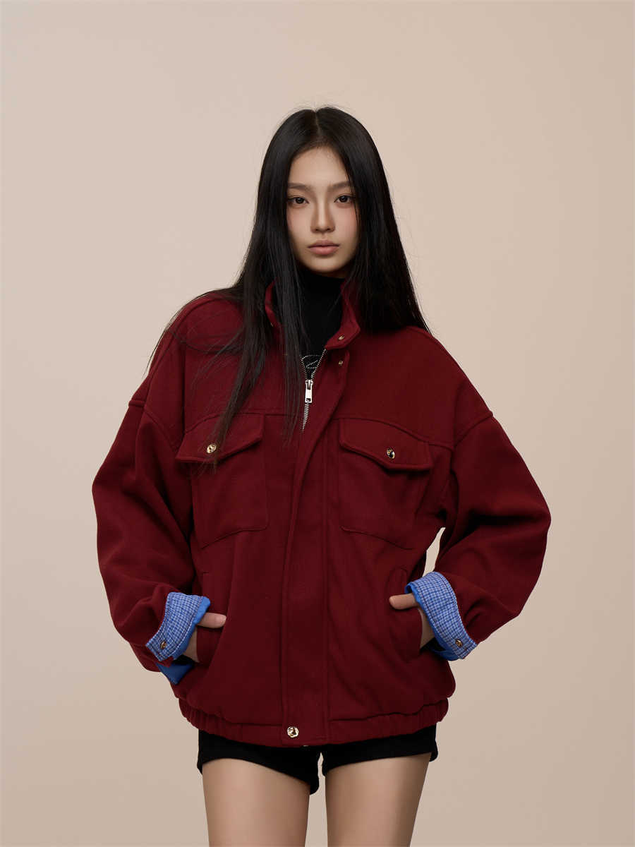Christmas Red Woolen Cotton Padded Thickened Cotton-padded Coat