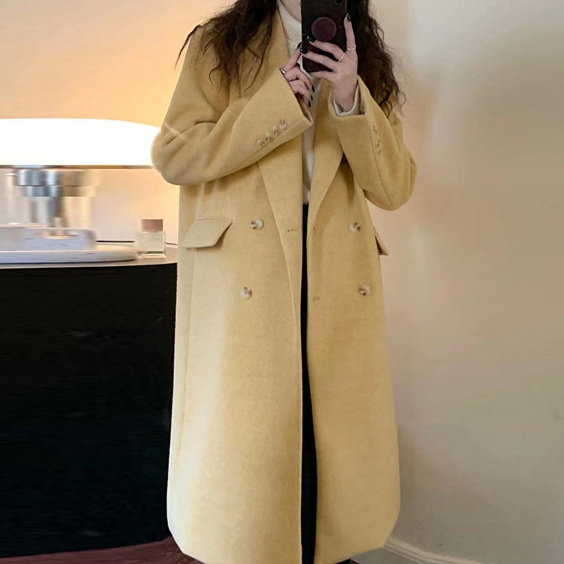 Lapel Double-breasted Loose Cloth Coat Knee-high Long Suit