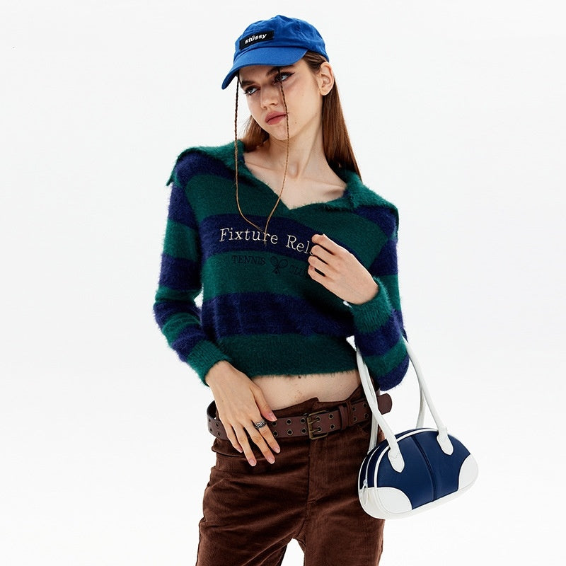Striped Short Style Sweater Loose Korean Style Lazy Style