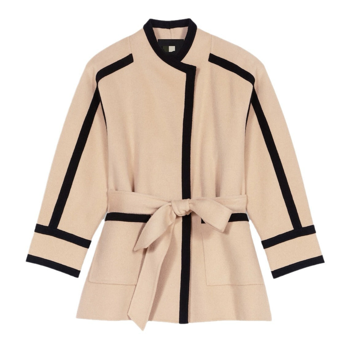 Casual Double-sided Woolen Coat Lace-up Contrast-color Mid-length