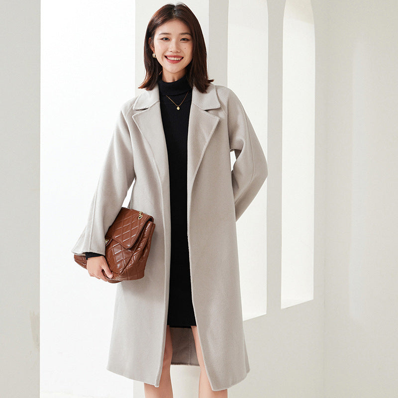 Suit Collar Lace-up Loose Leisure Commute Overknee Long Coat