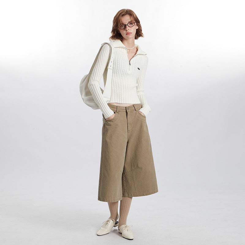 Striped Knitted Cardigan Slim-fit Crop-top Sunken Stripe Long Sleeve