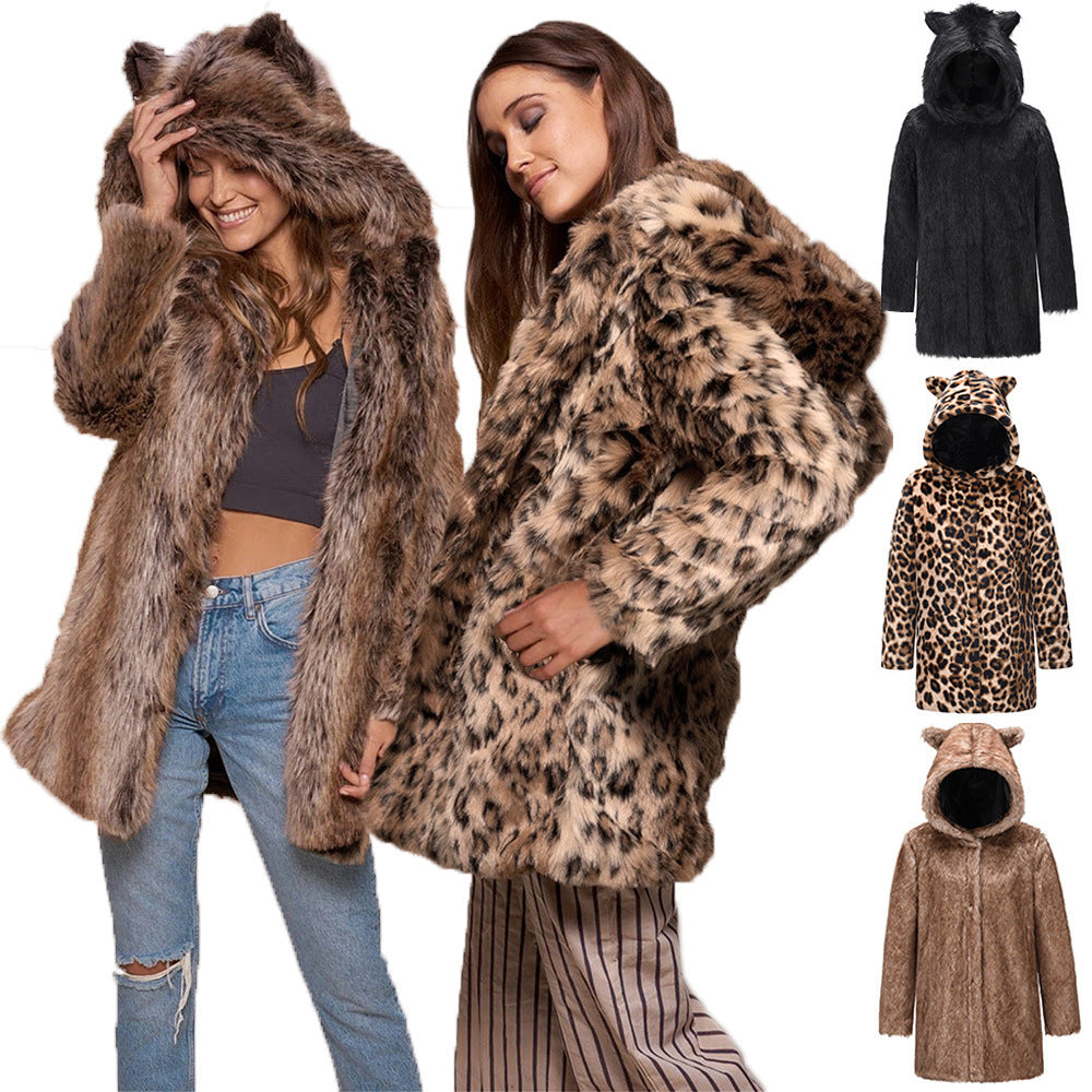 Fashion Warm Mid-length Faux Fur Coat Winter New Women's Coat With Hood