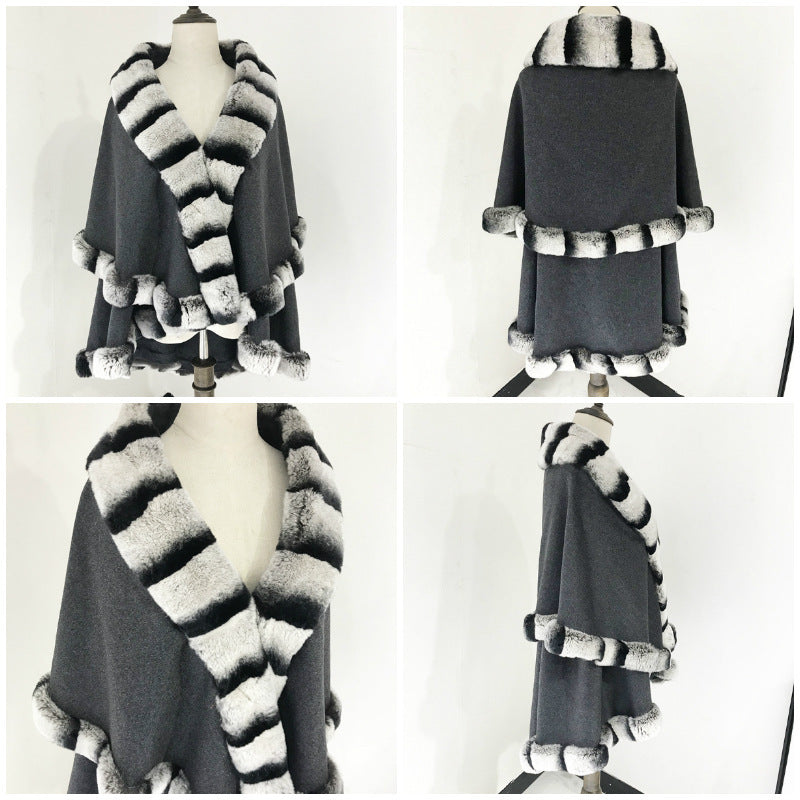 Shawl Cloak Fox Fur Stitching Cashmere Coat