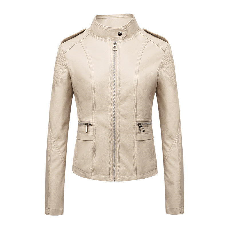 Women's Leather Jacket Women's Slim-fit Leather Jacket Women's Motorcycle Clothing PU Leather Women's Jacket Short Women's Leather Jacket Three-line Craft