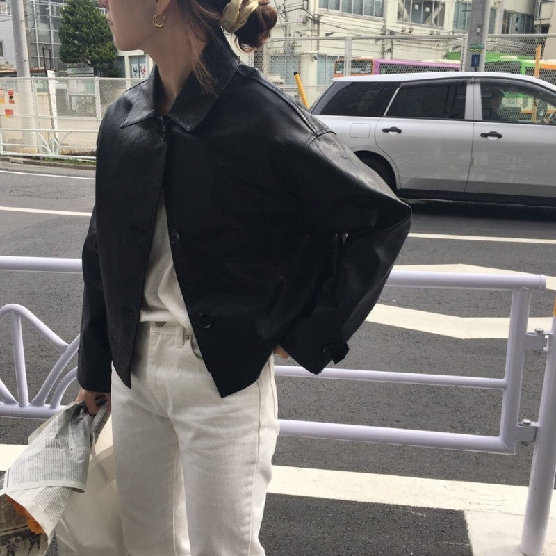 Handsome Retro Simple Casual Loose All-match Solid Color Matte Leather Jacket