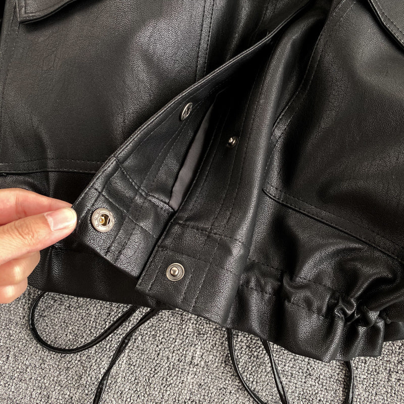Korean Retro Bf Style Loose Leather Jacket