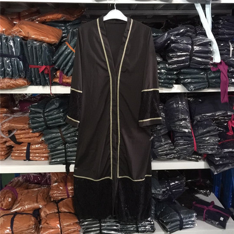 Lace Stitching Black Islamic Muslim Ethnic Fashion Long Skirt Middle East Long Skirt Robe