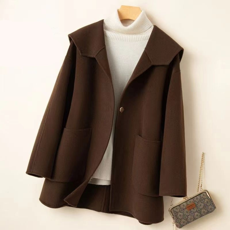 Sailor Collar Loose Plus Size Reversible Cashmere Coat