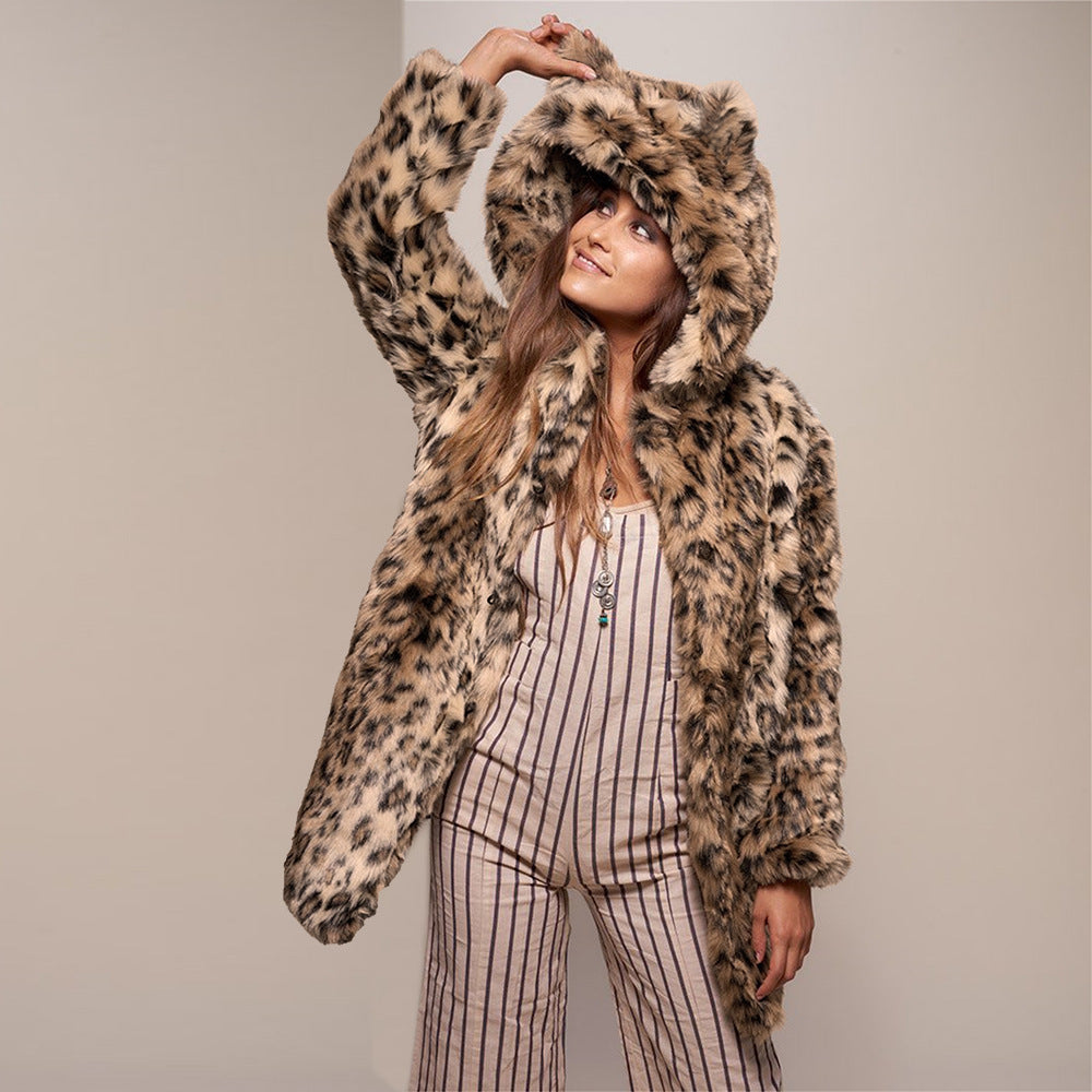 Fashion Warm Mid-length Faux Fur Coat Winter New Women's Coat With Hood