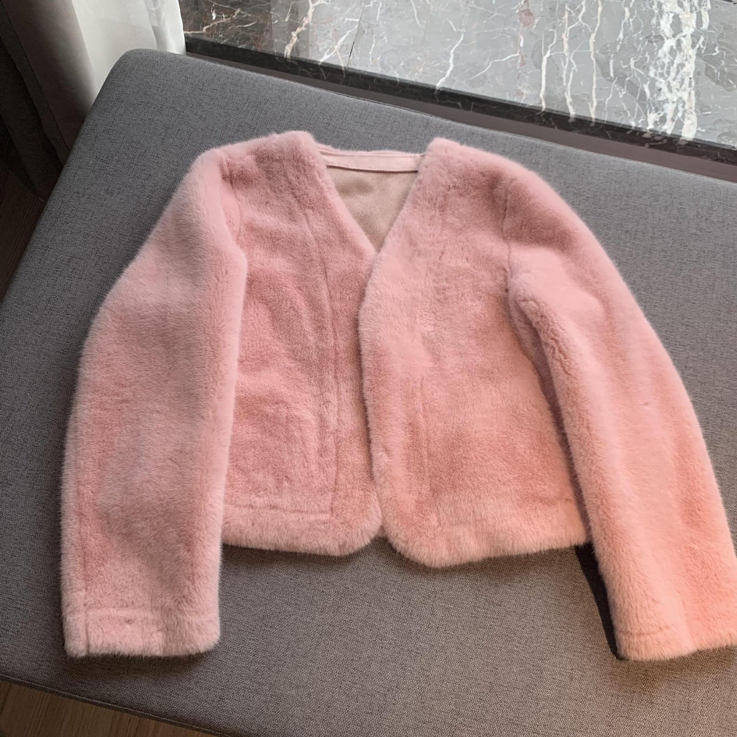 Women's Short Solid Color Eco-friendly Fur Jacket