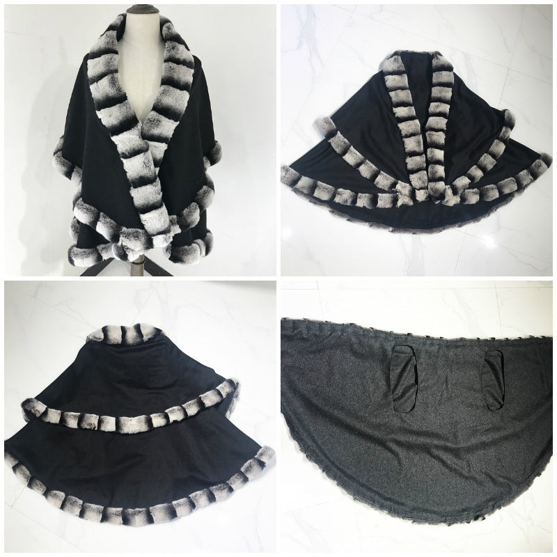 Shawl Cloak Fox Fur Stitching Cashmere Coat