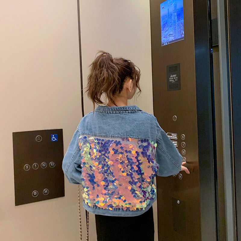 Sequin Denim Jacket Fashion Top