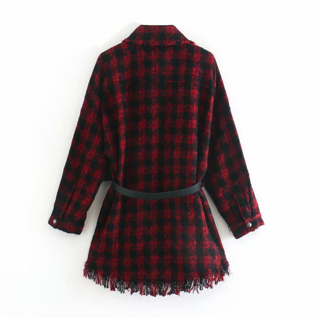 Summer Foreign Trade Wholesale Women's Assembly Belt Red Plaid Shirt Jacket